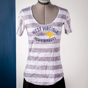 Gray and White WVU Striped T-Shirt